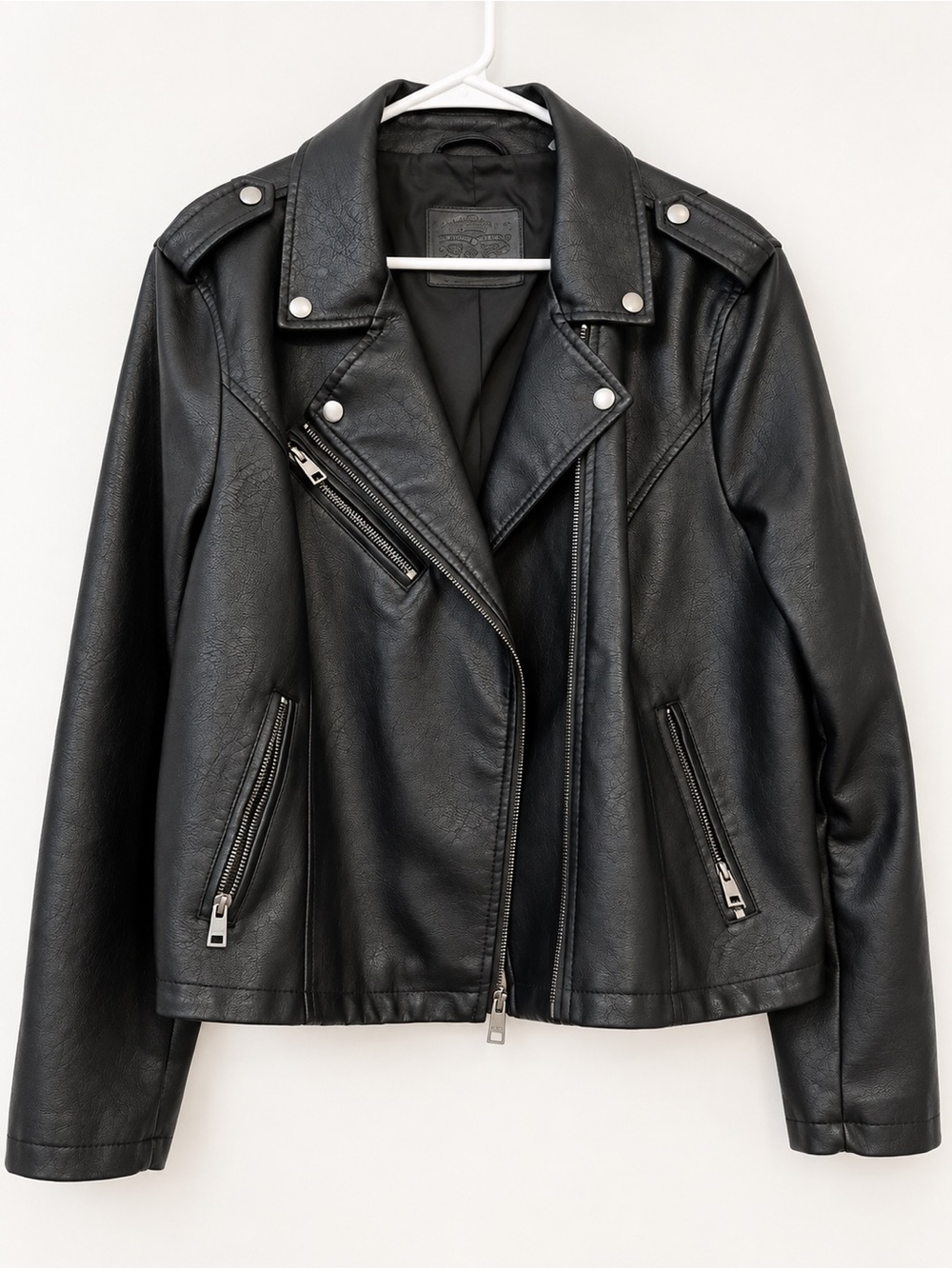 Levi's Black Faux Leather Moto Jacket with Silver Zippers